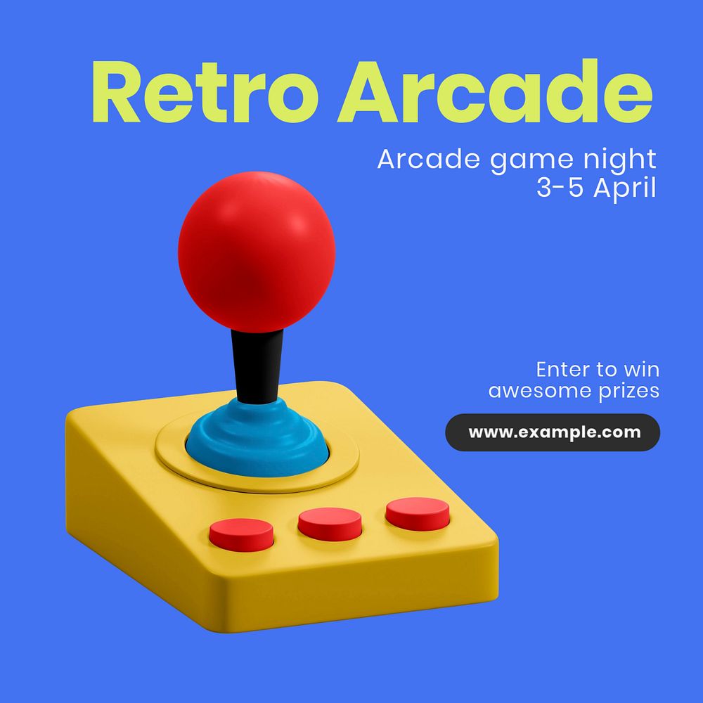 Retro arcade Instagram post template, editable text