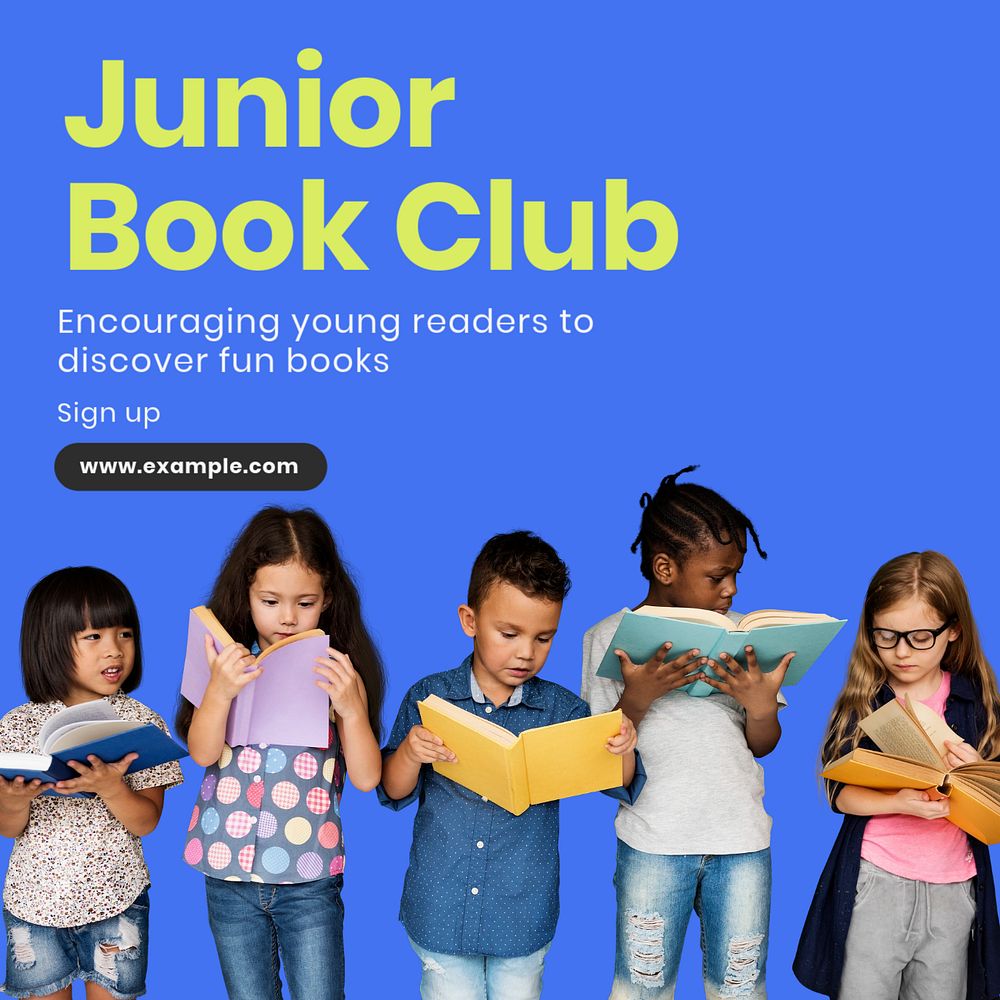 Junior book club Instagram post template, editable text