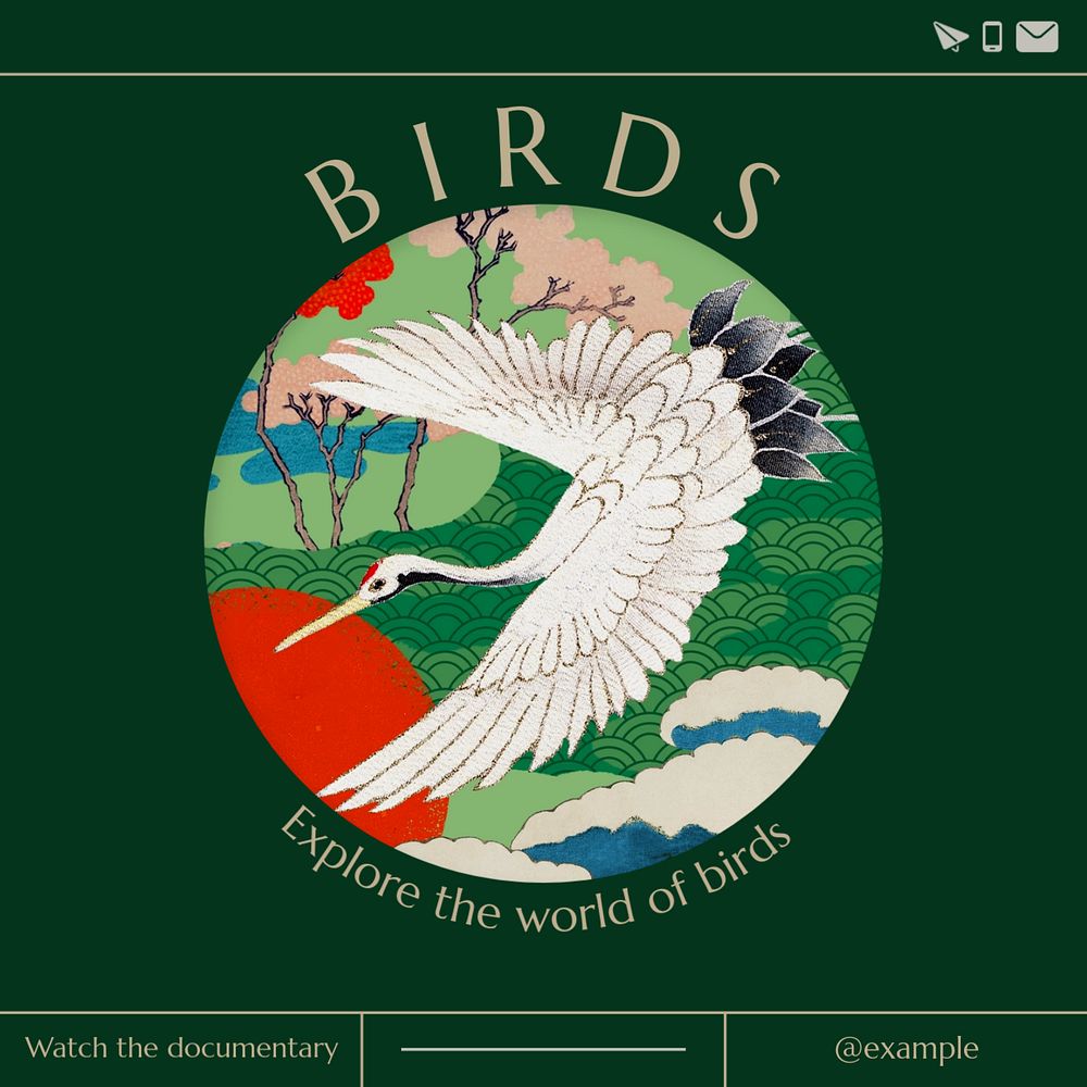 Bird documentary Instagram post template, editable text