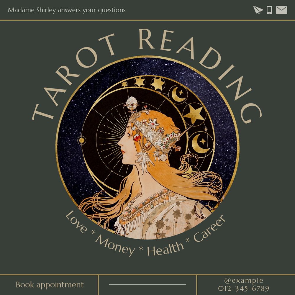 Tarot card reading Instagram post template, editable text