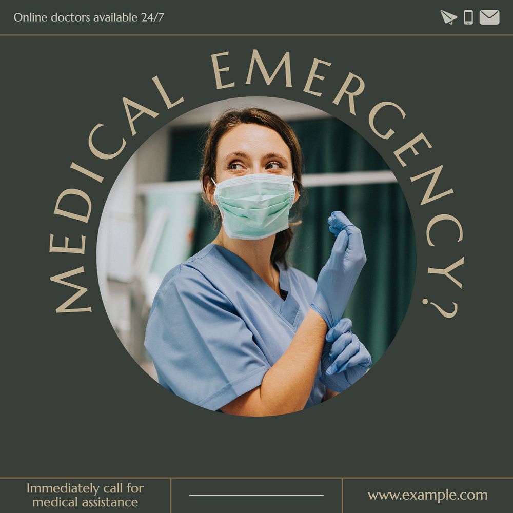 Medical emergency Instagram post template, editable text