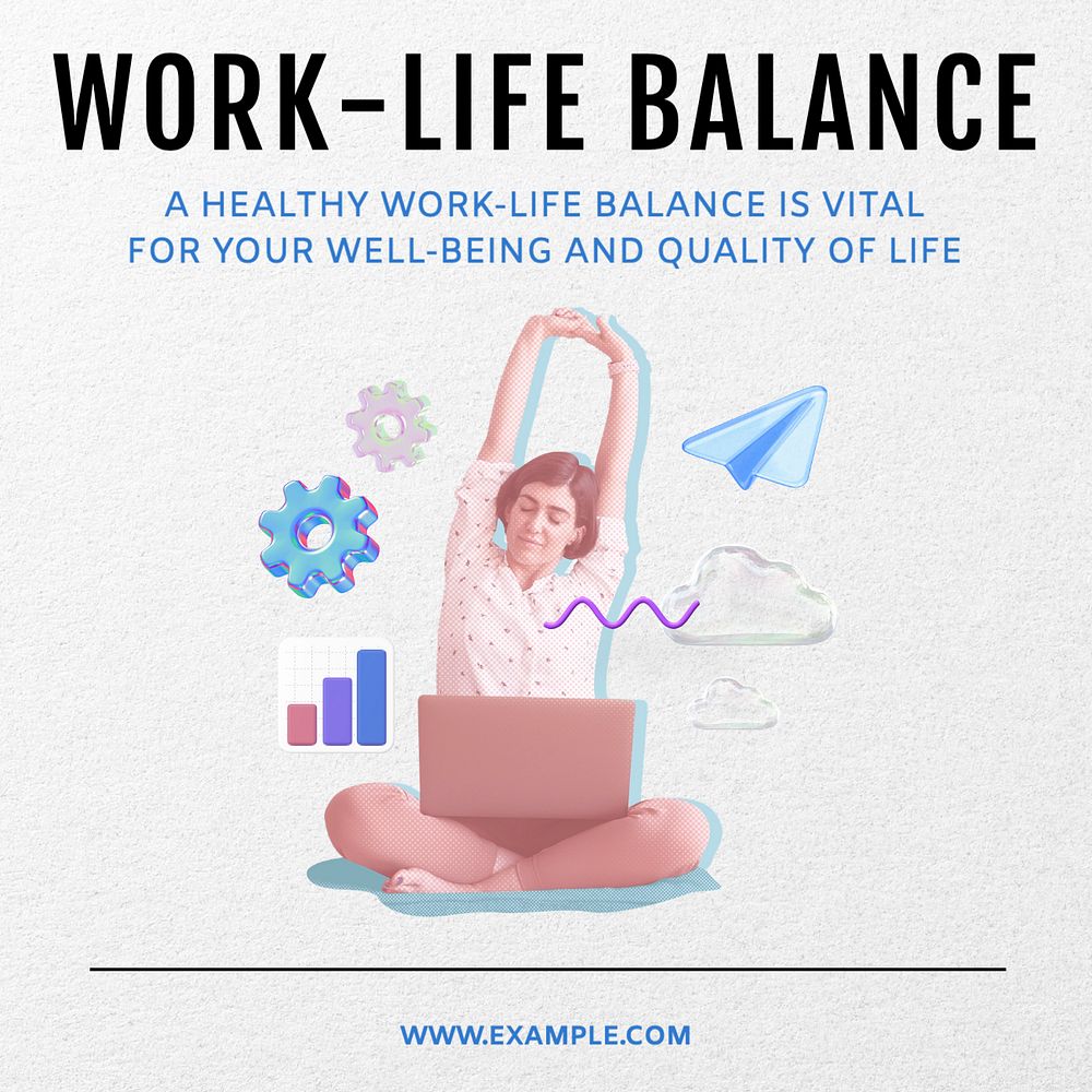 Work life balance Instagram post template, editable text