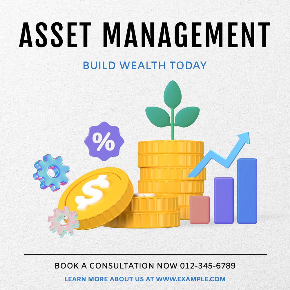 Asset management Instagram post template, editable text