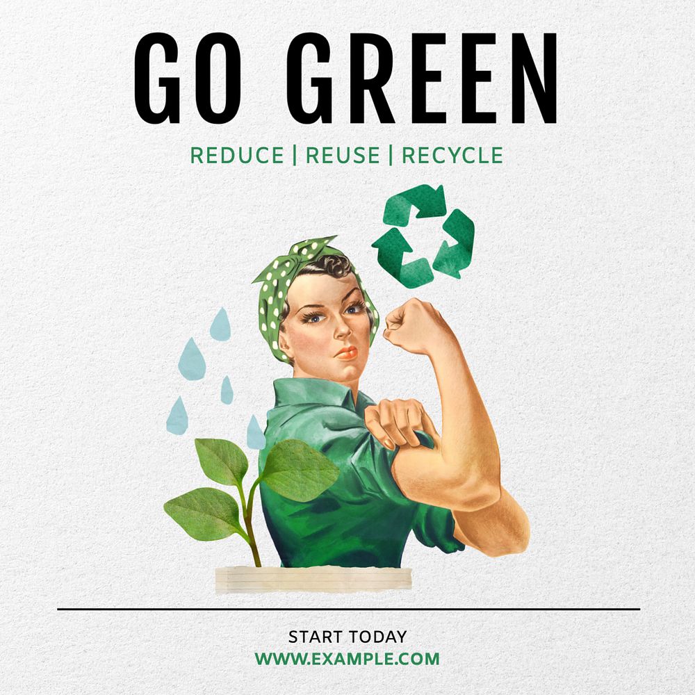 Go green Instagram post template, editable text