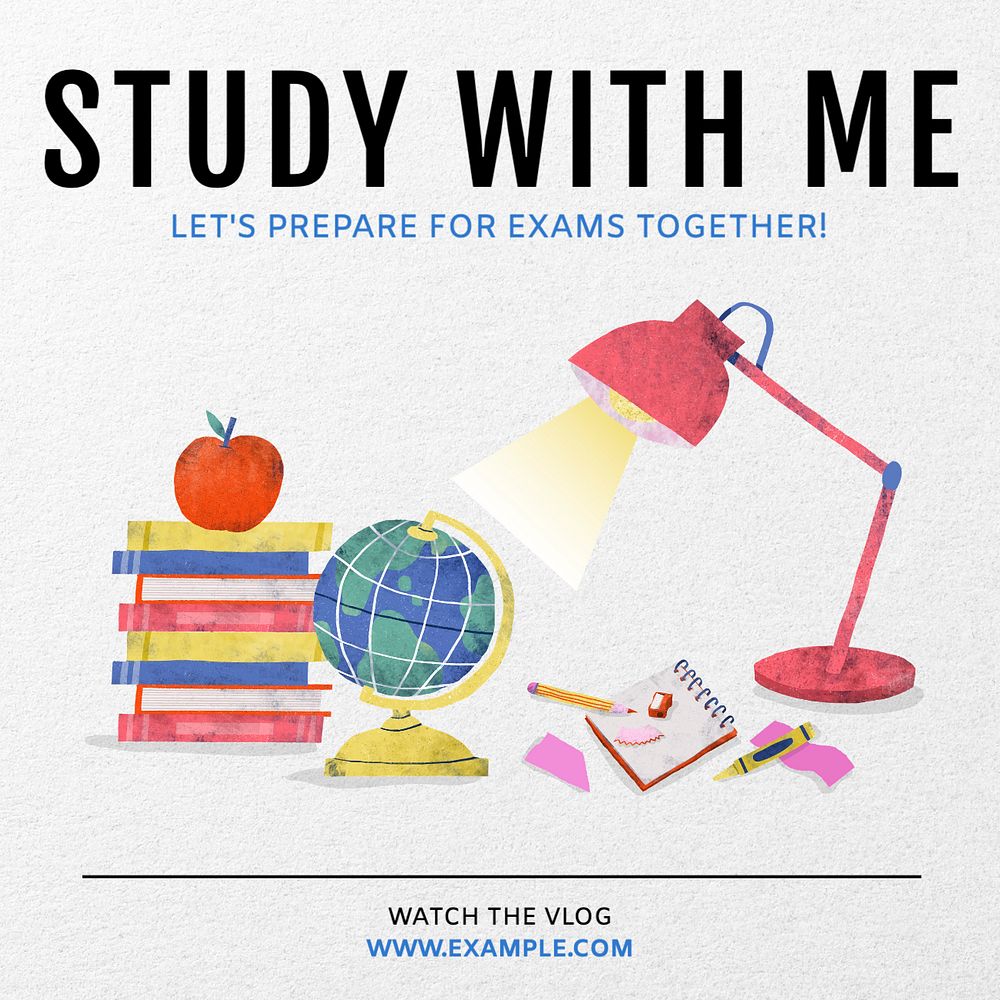 Study vlog Instagram post template, editable design