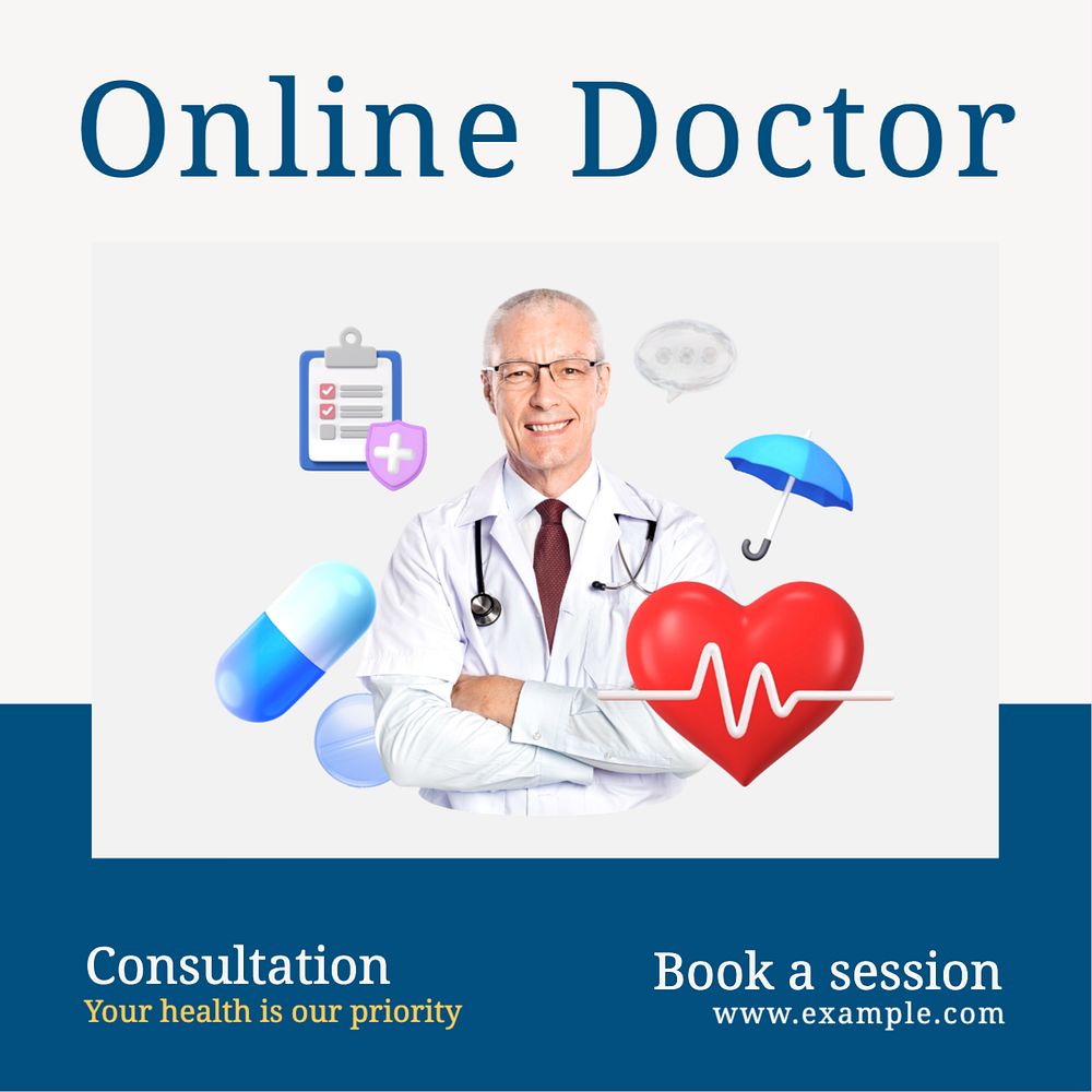 Online doctor Instagram post template, editable text