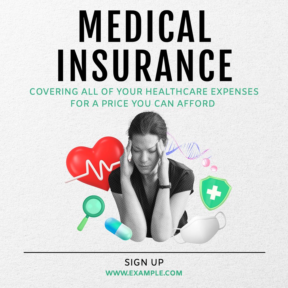 Medical insurance Instagram post template, editable text