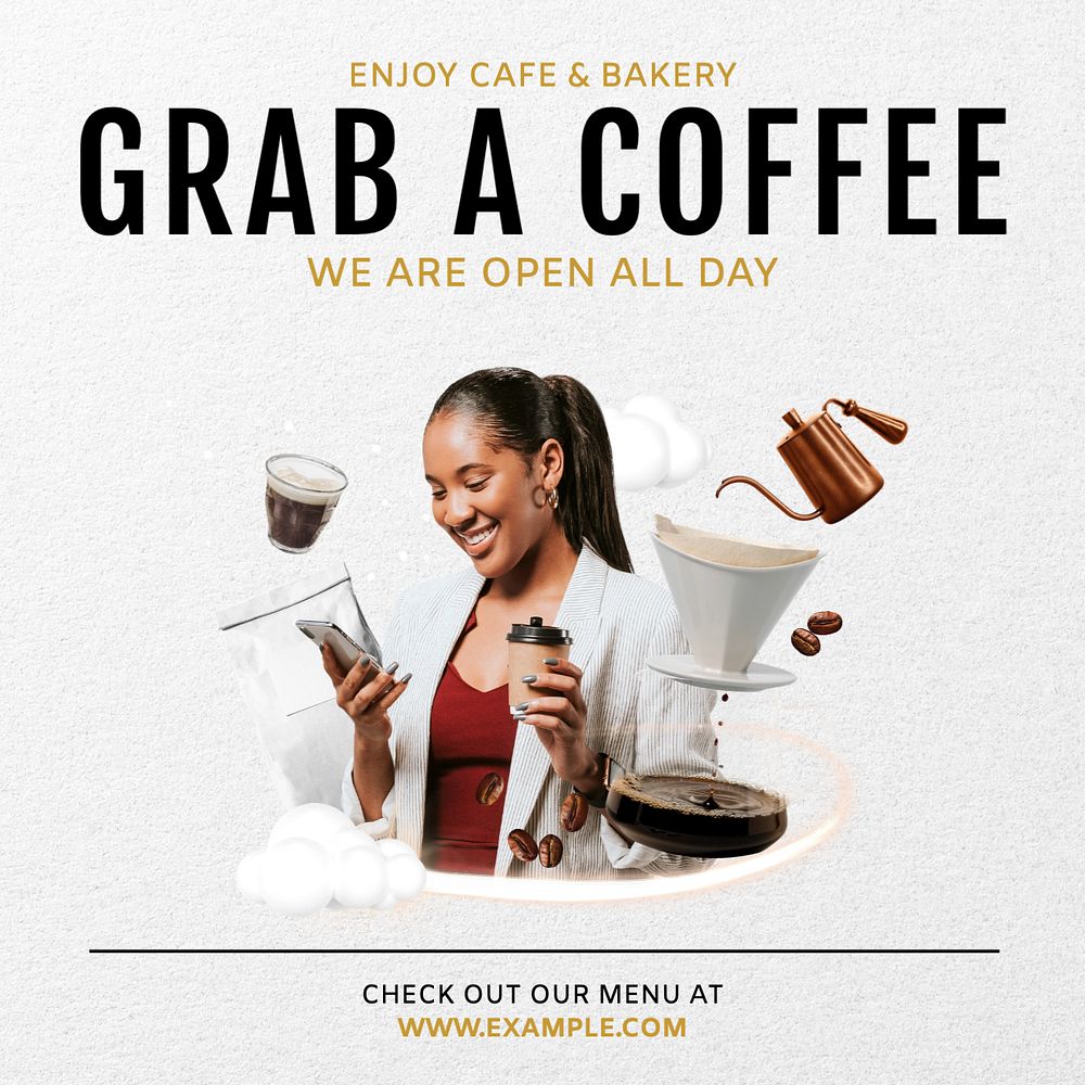 Grab a coffee Instagram post template, editable text