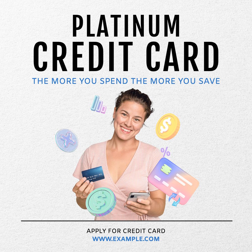 Credit card Instagram post template, editable text