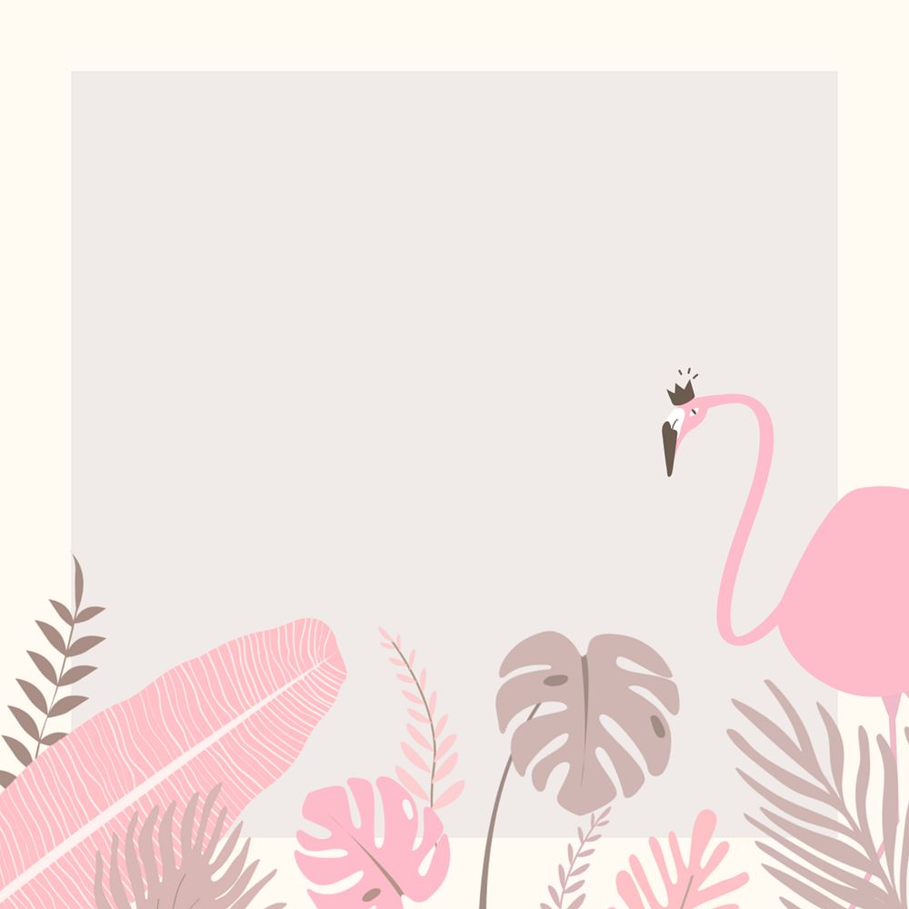 Pastel tropical flamingo frame background, editable beige design