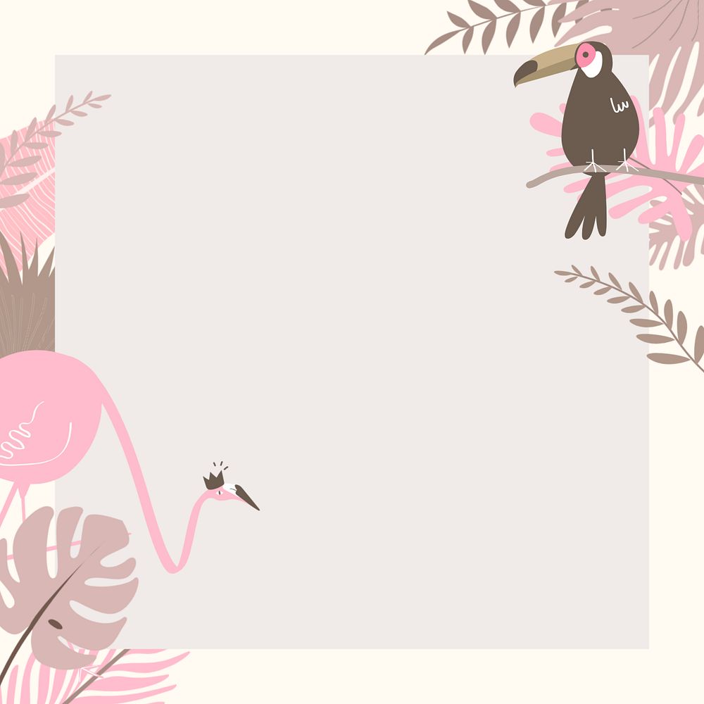 Pastel tropical bird frame background, editable beige design