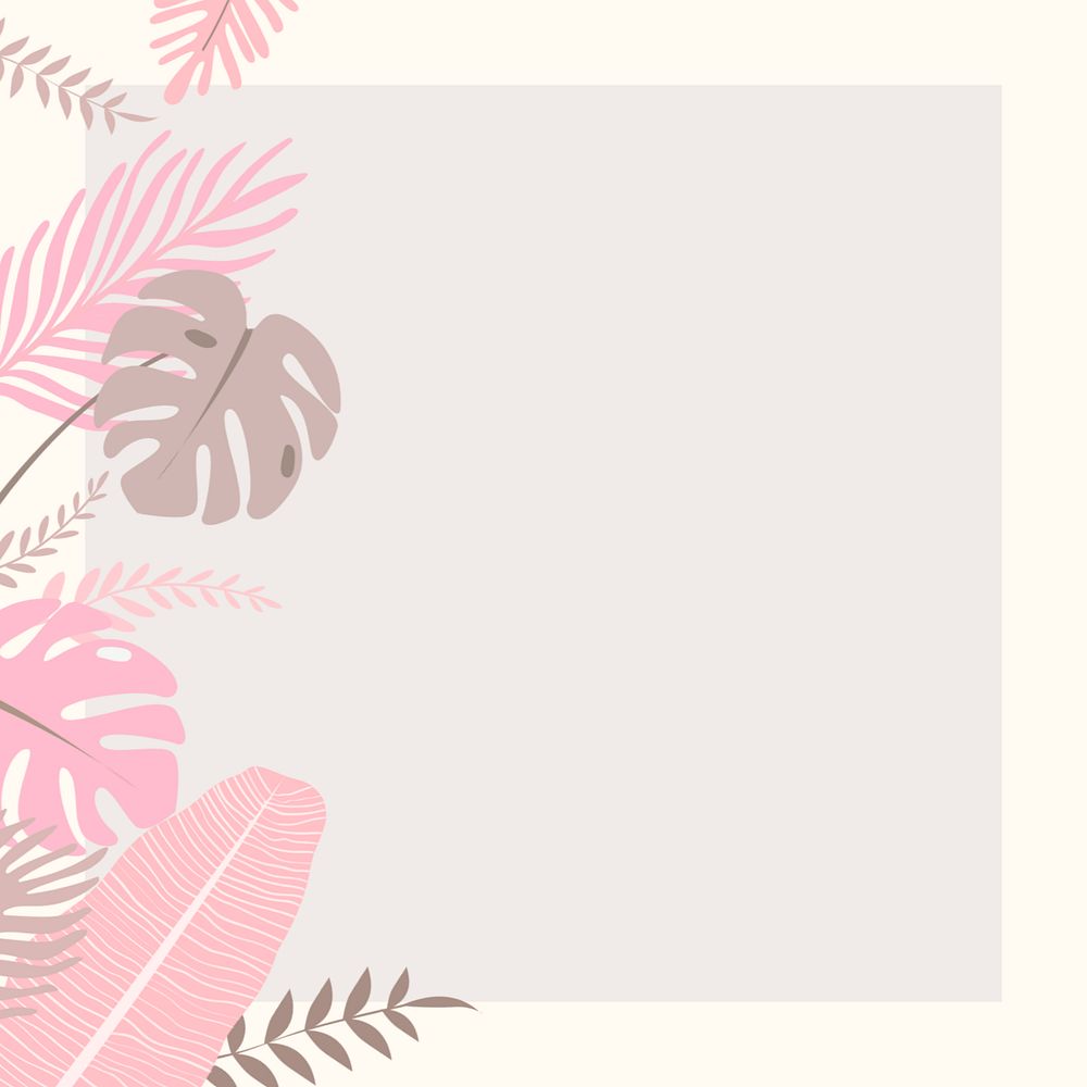 Pastel tropical leaf frame background, editable beige design