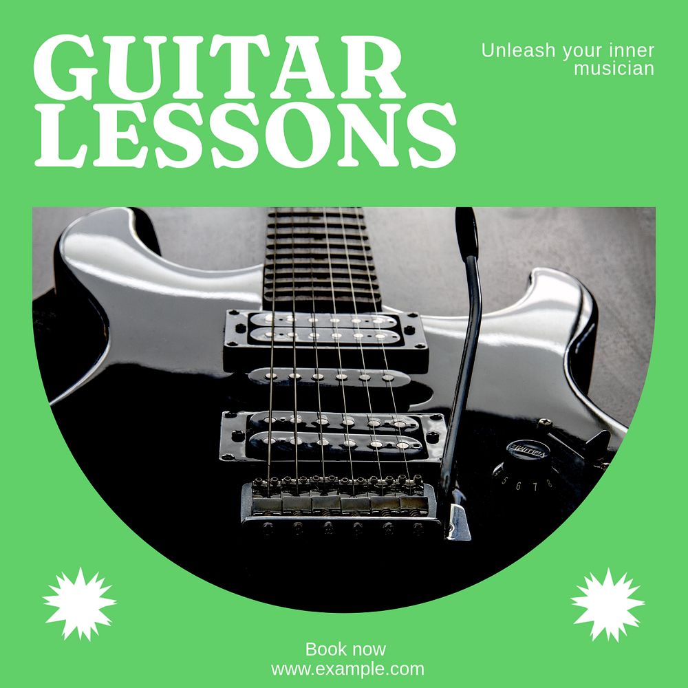 Guitar lessons Instagram post template, editable design