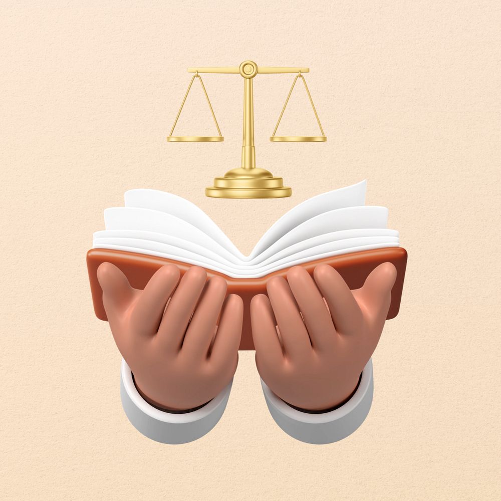 Scales of Justice, 3D hands holding book, editable design