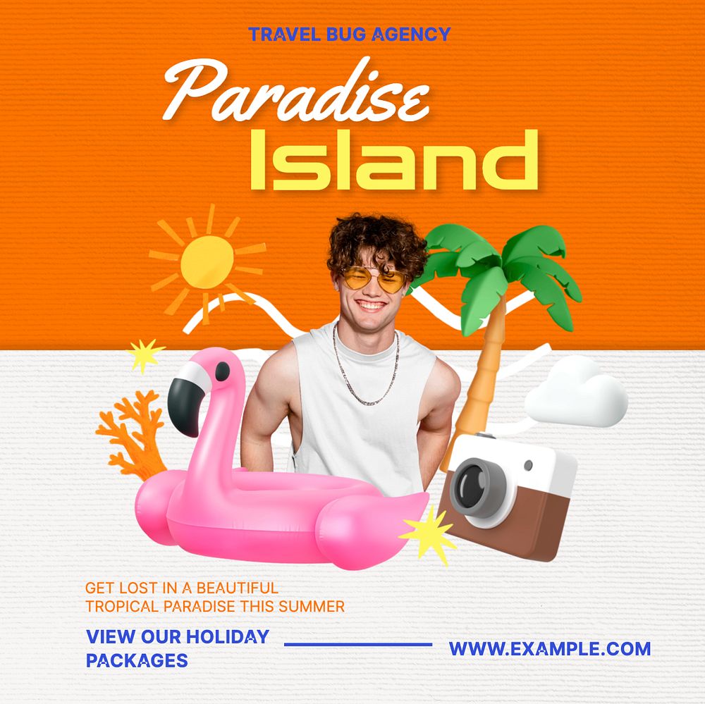 Paradise island Instagram post template, editable text