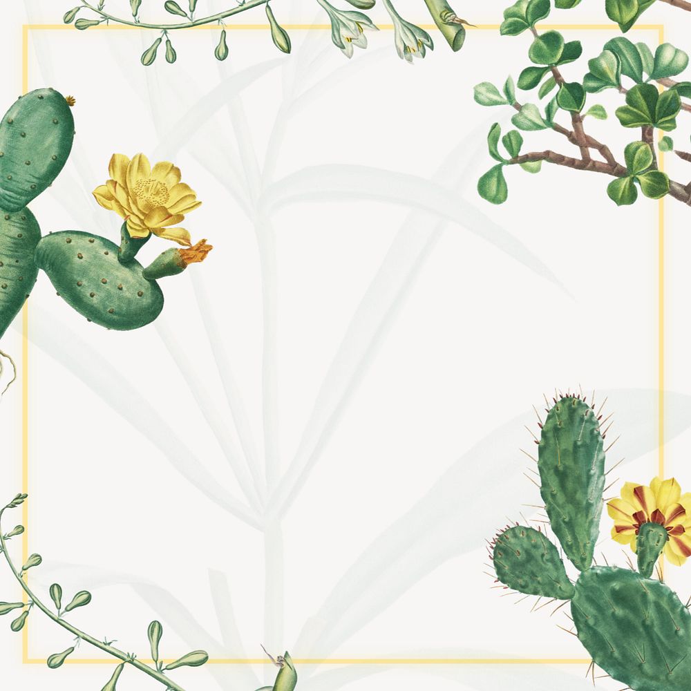 Tropical cactus floral frame, vintage botanical background, editable design