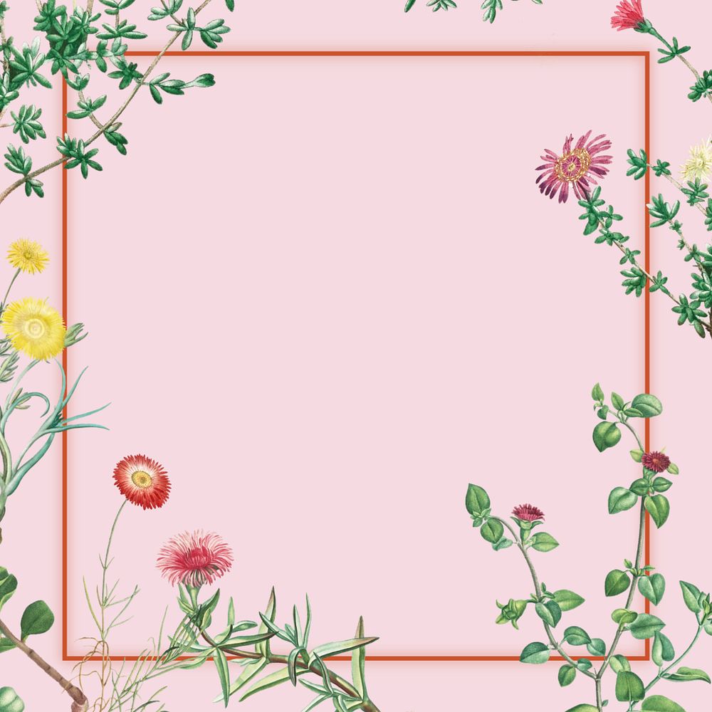 Colorful spring flowers frame, pink background, editable design