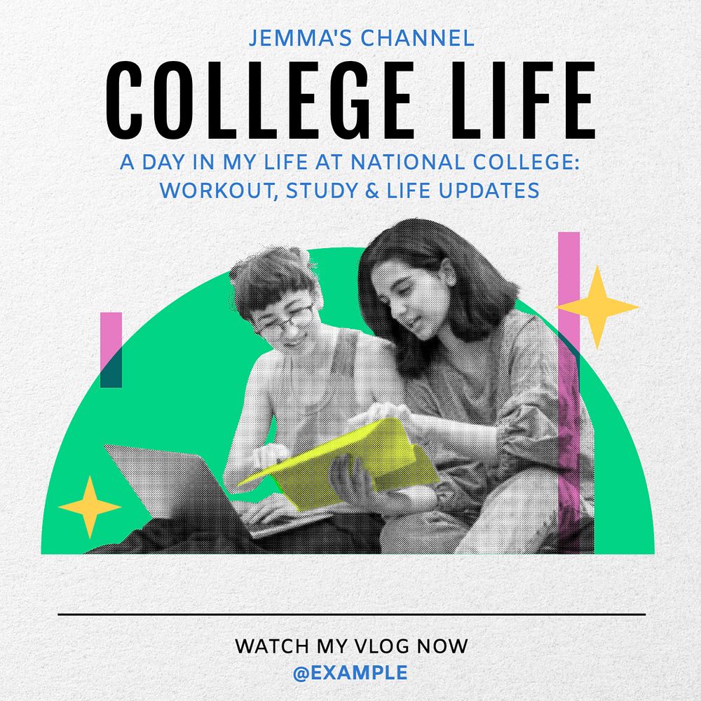 College life vlog Instagram post template, editable text