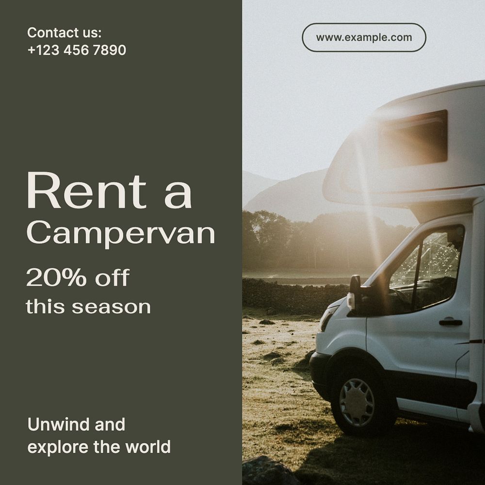 Campervan rental Instagram post template, editable text