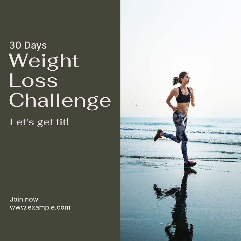 Weight loss challenge Instagram post template, editable text