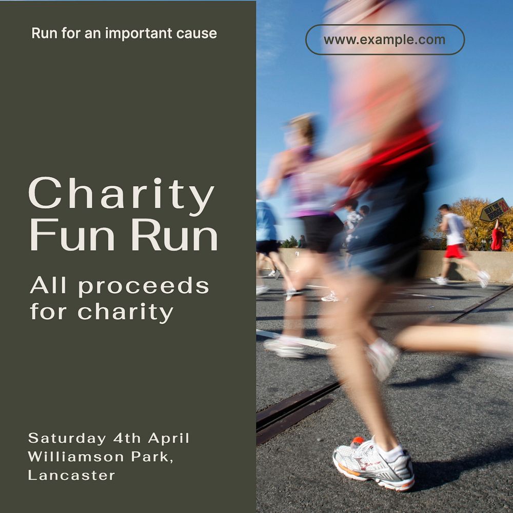 Charity run Instagram post template, editable text