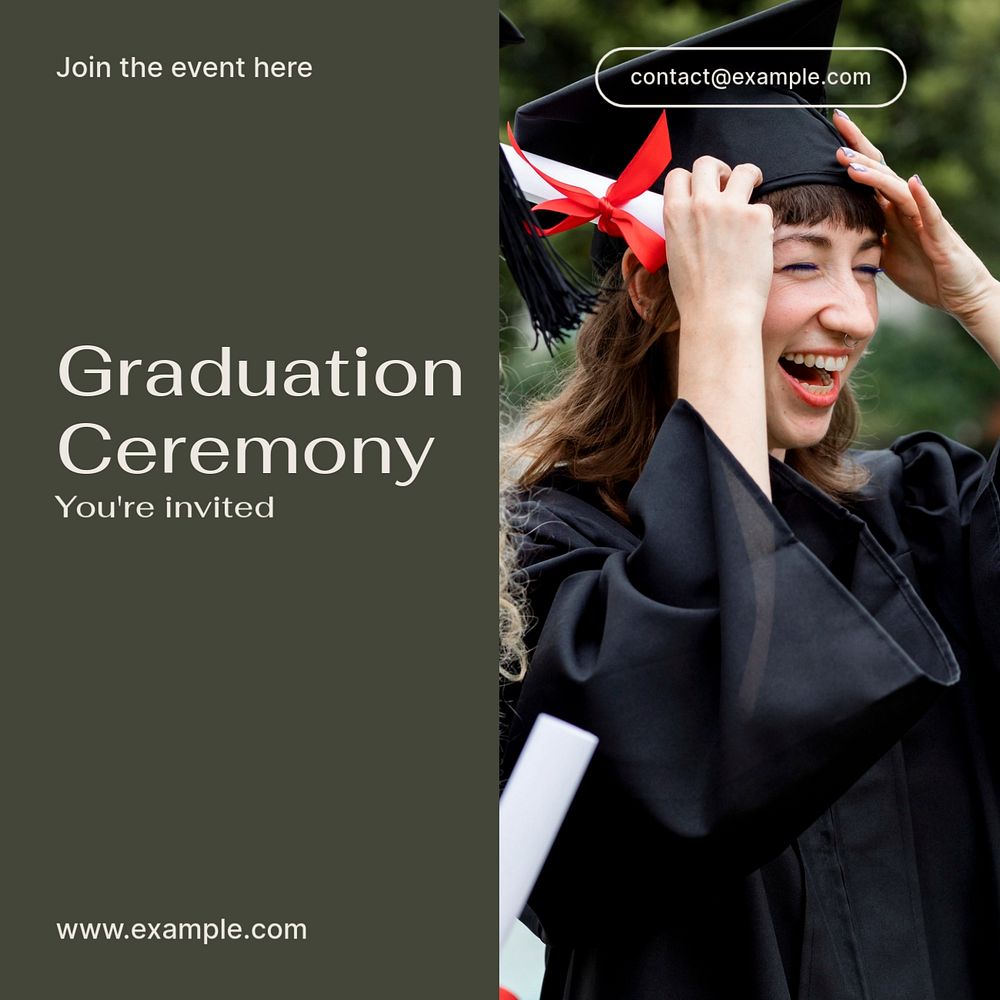 Graduation ceremony Instagram post template, editable text