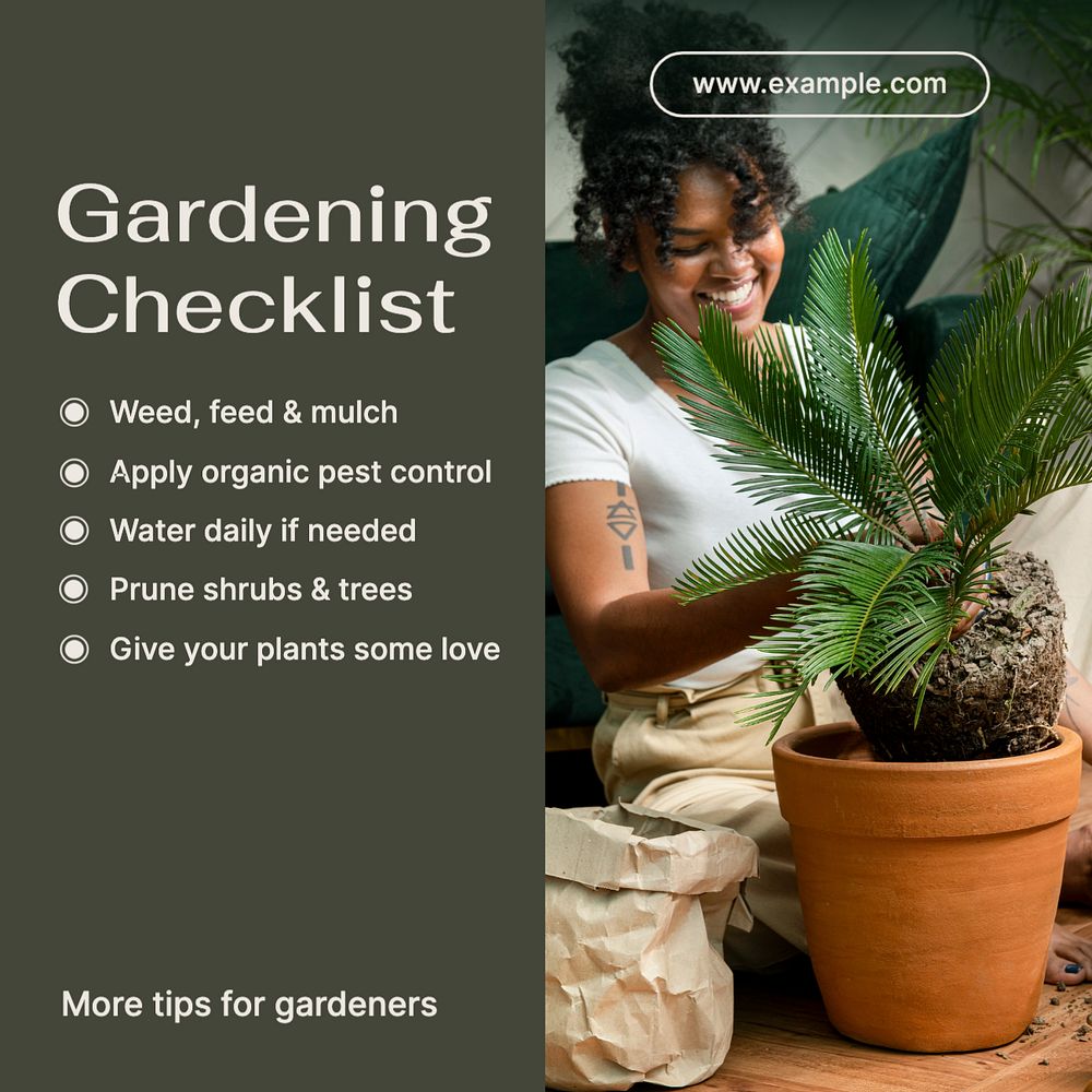 Gardening checklist Instagram post template, editable text