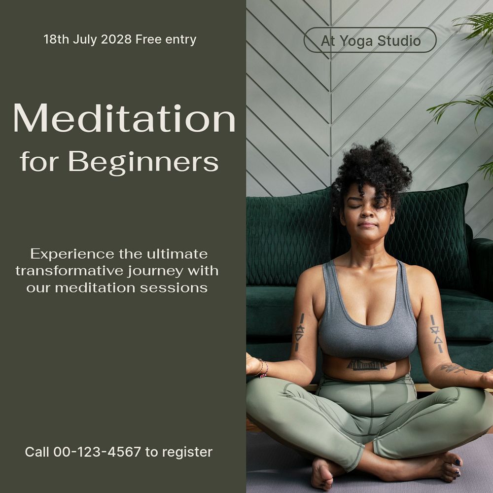 Meditation for beginners Instagram post template, editable text