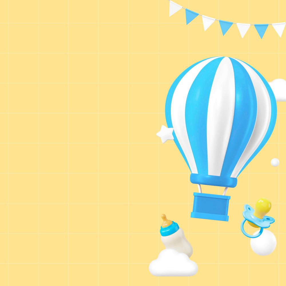 3D yellow balloon background, baby's gender reveal remix, editable design