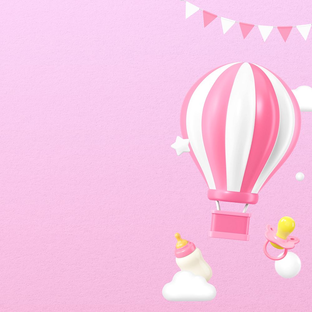 3D pink balloon background, baby's gender reveal remix, editable design