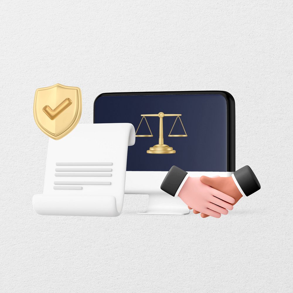 Law firm accreditation, 3D business handshake remix, editable design