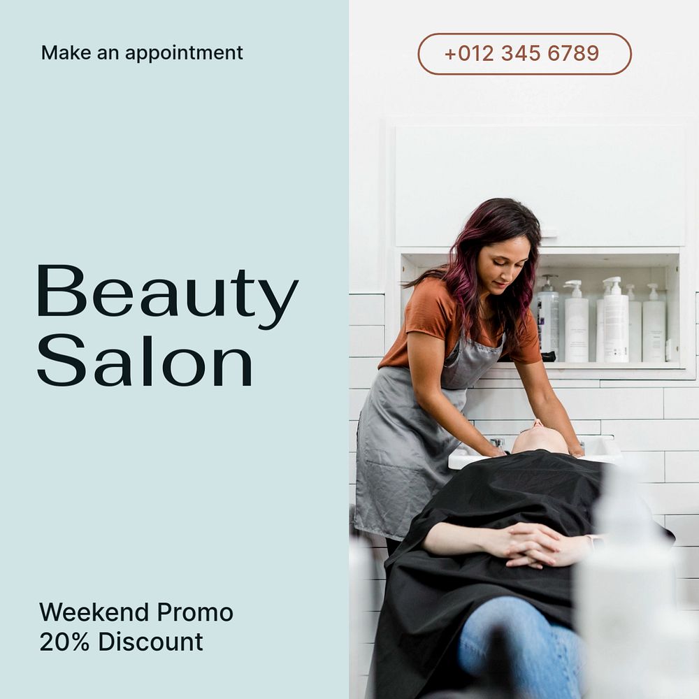 Beauty salon Instagram post template, editable text