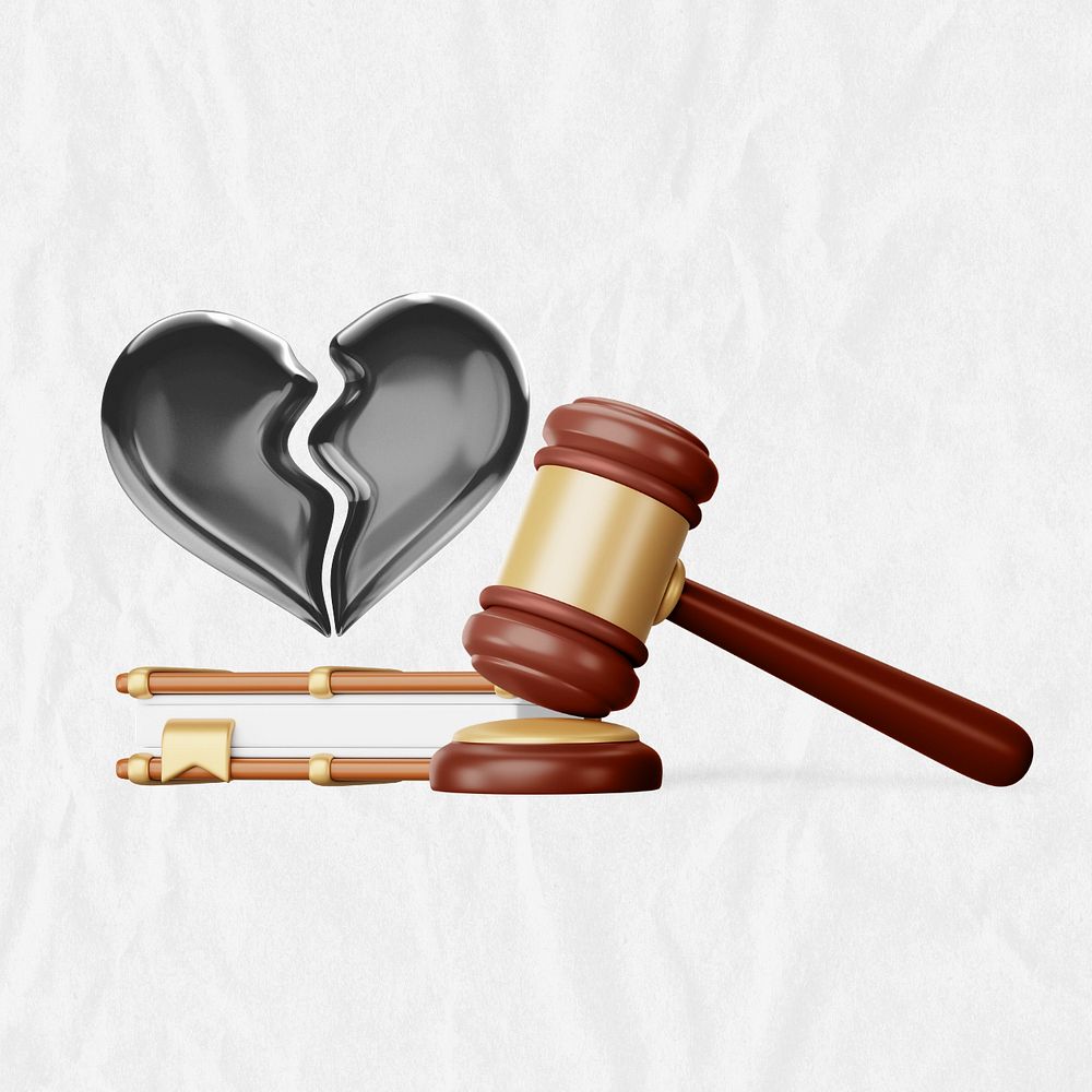 Divorce lawyer remix, 3D gavel and book illustration, editable design