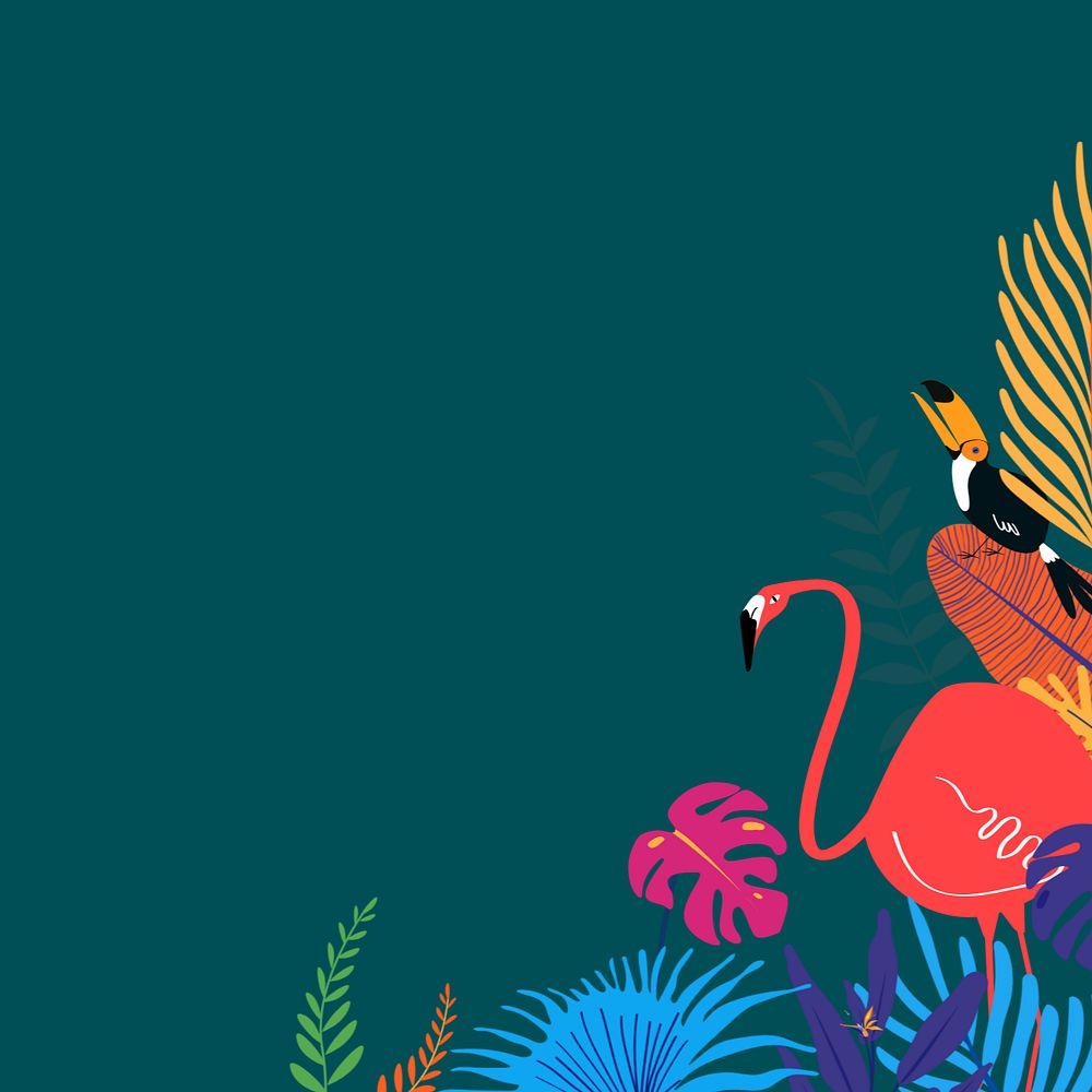 Colorful tropical bird jungle background, editable green design