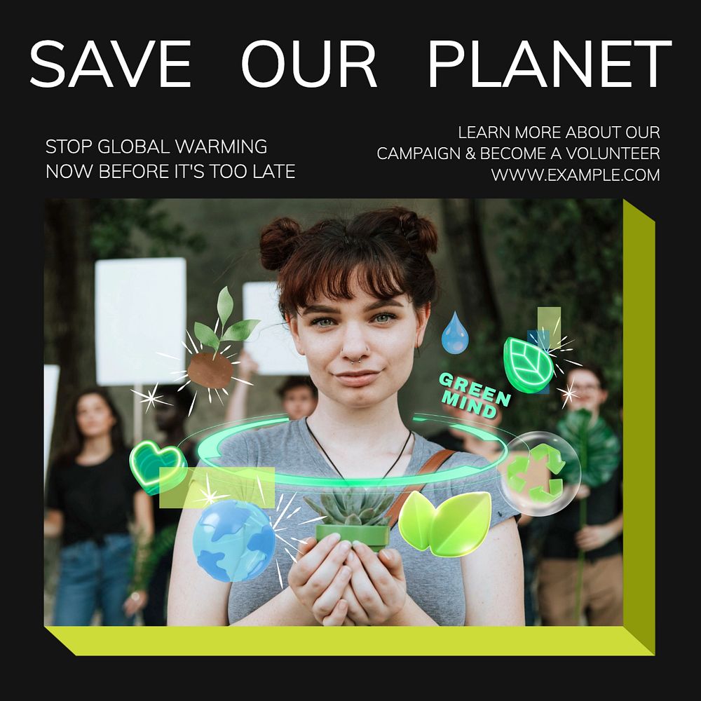 Save our planet Instagram post template, editable text