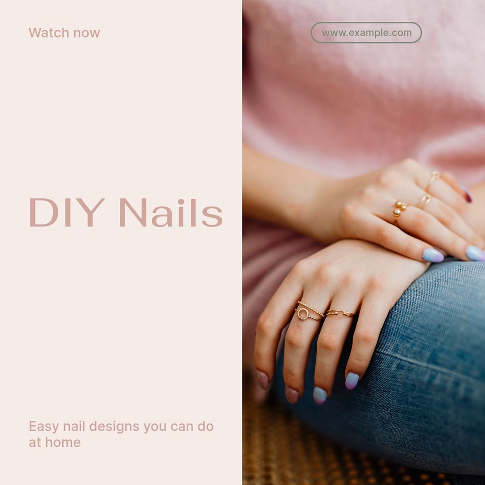 DIY nails Instagram post template, editable text