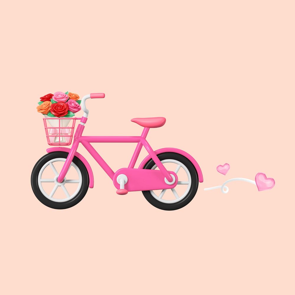 3D pink bicycle background, Valentine's celebration remix, editable design