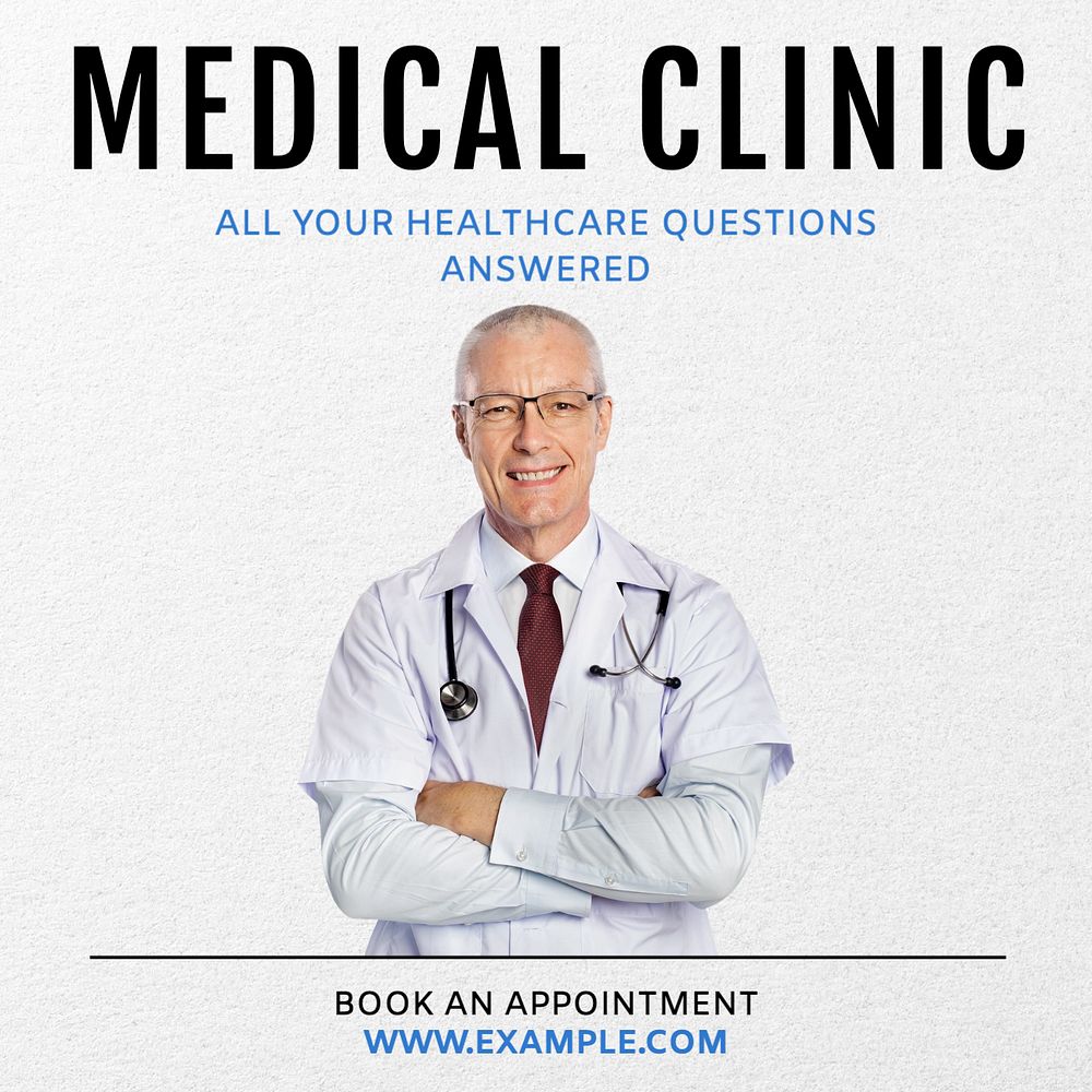 Medical clinic Instagram post template, editable text