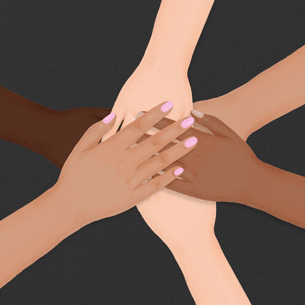 Diverse hands united, teamwork illustration, editable design