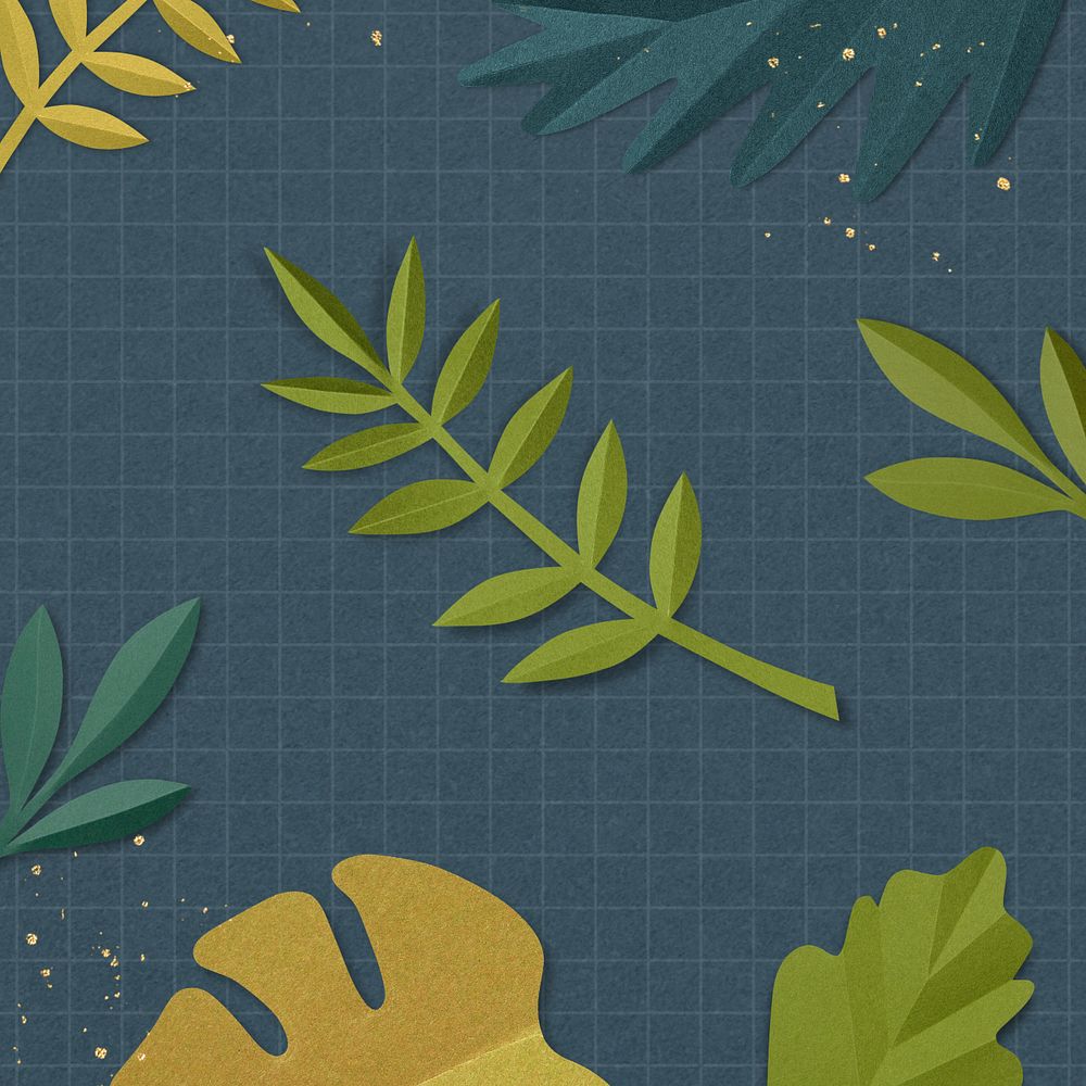 Blue paper craft leaf background, editable design