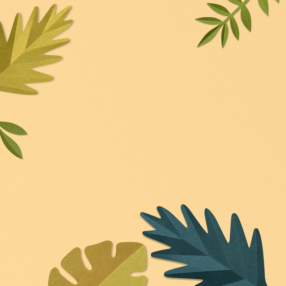 Beige paper craft leaf frame background, editable design