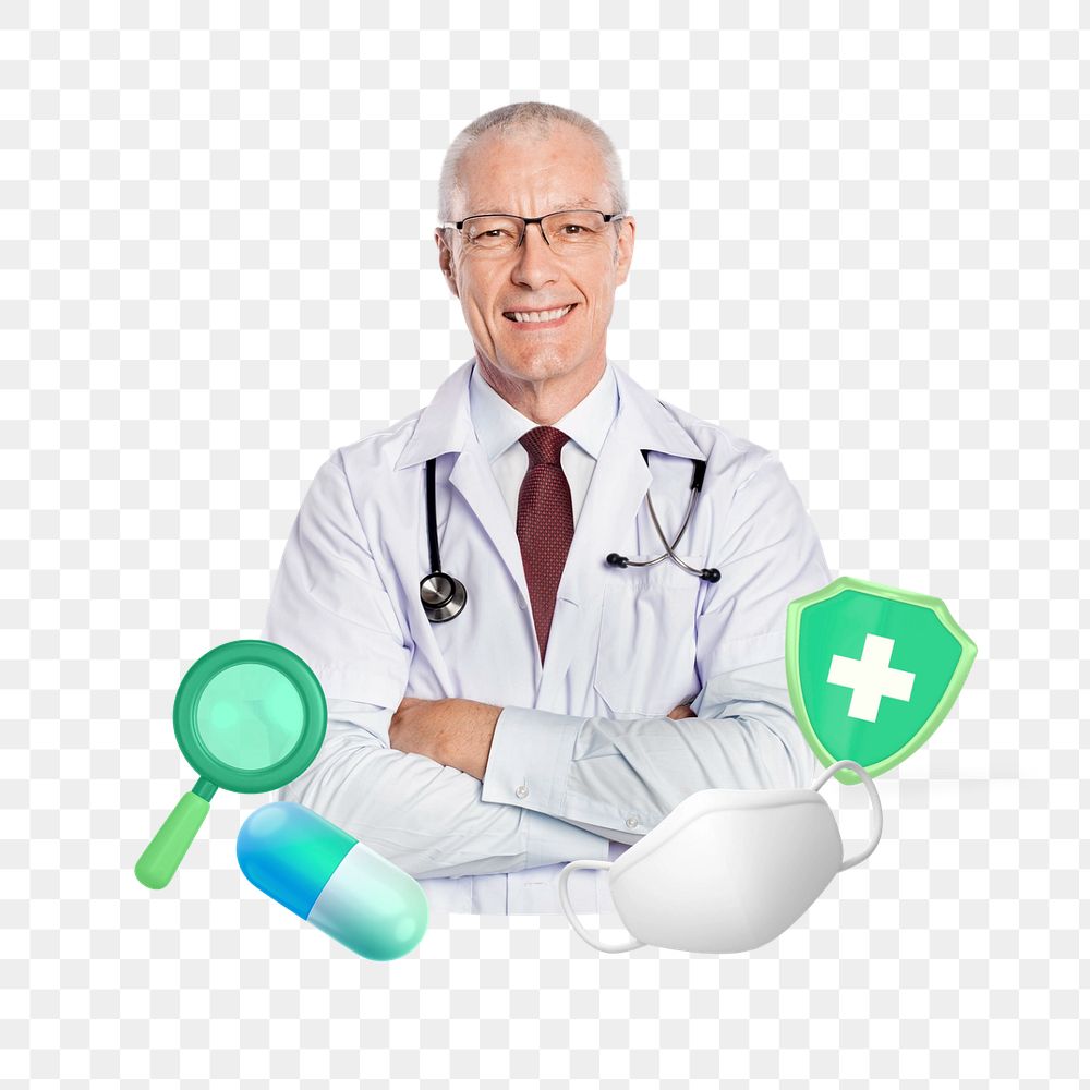 Male doctor healthcare insurance png, transparent background