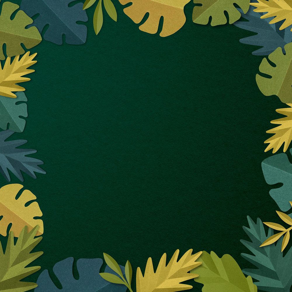 Green paper craft leaf frame background, editable design