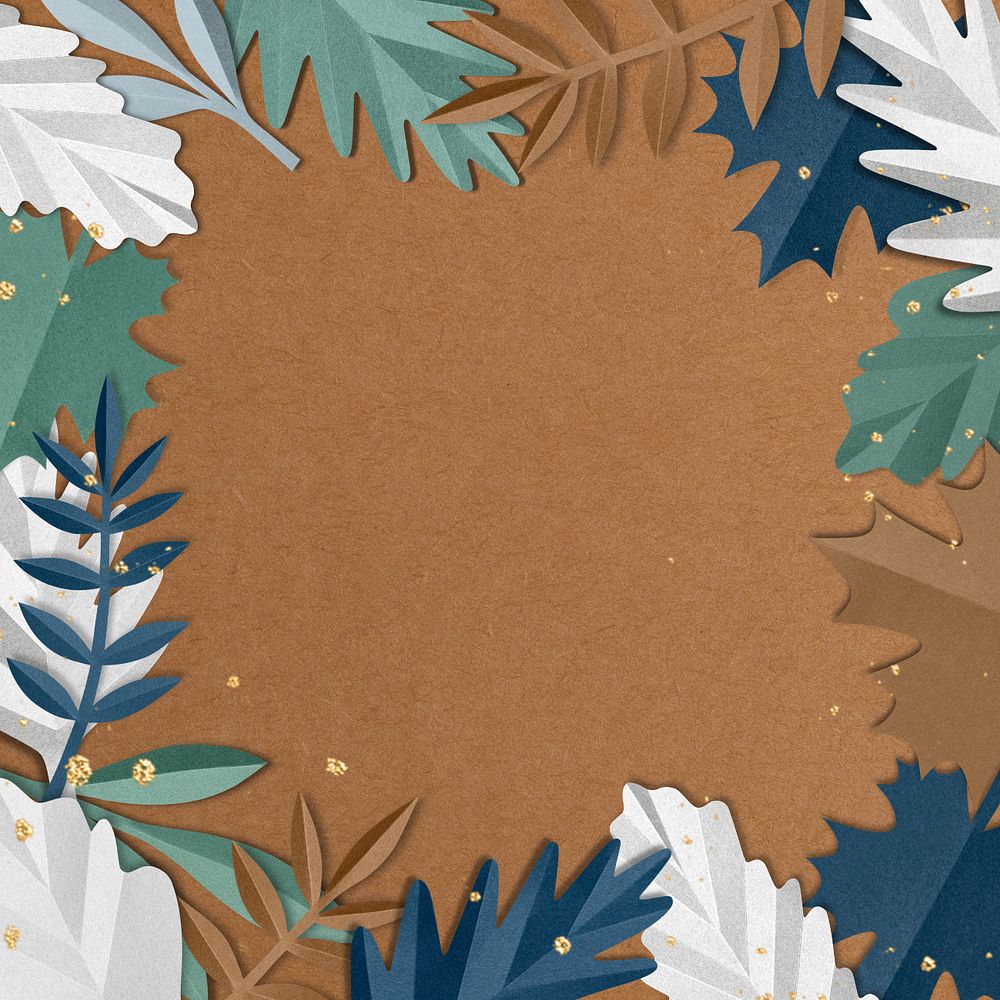 Brown paper craft leaf frame background, editable design