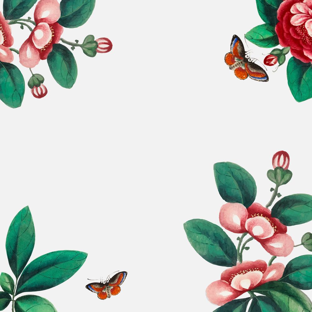 Spring background, flower and butterfly illustration, editable design