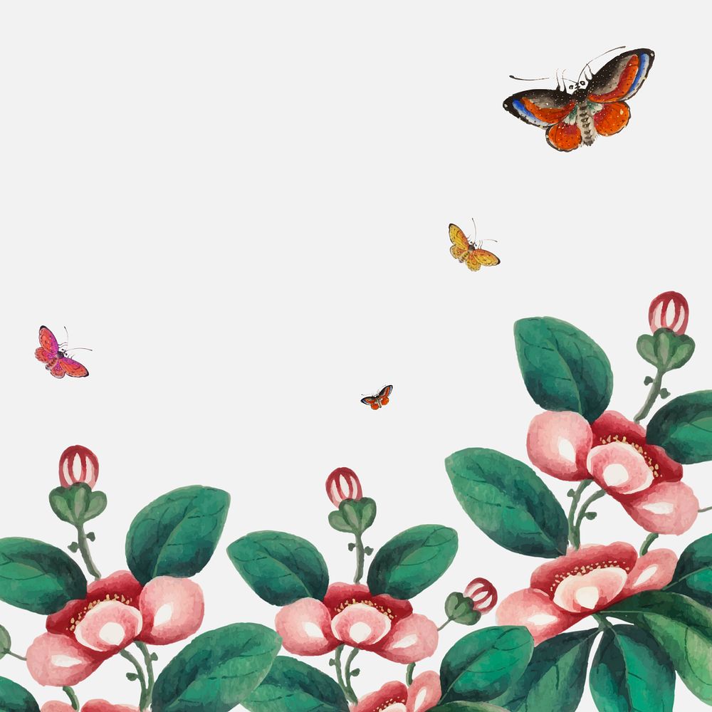 Spring background, flower and butterfly illustration, editable design