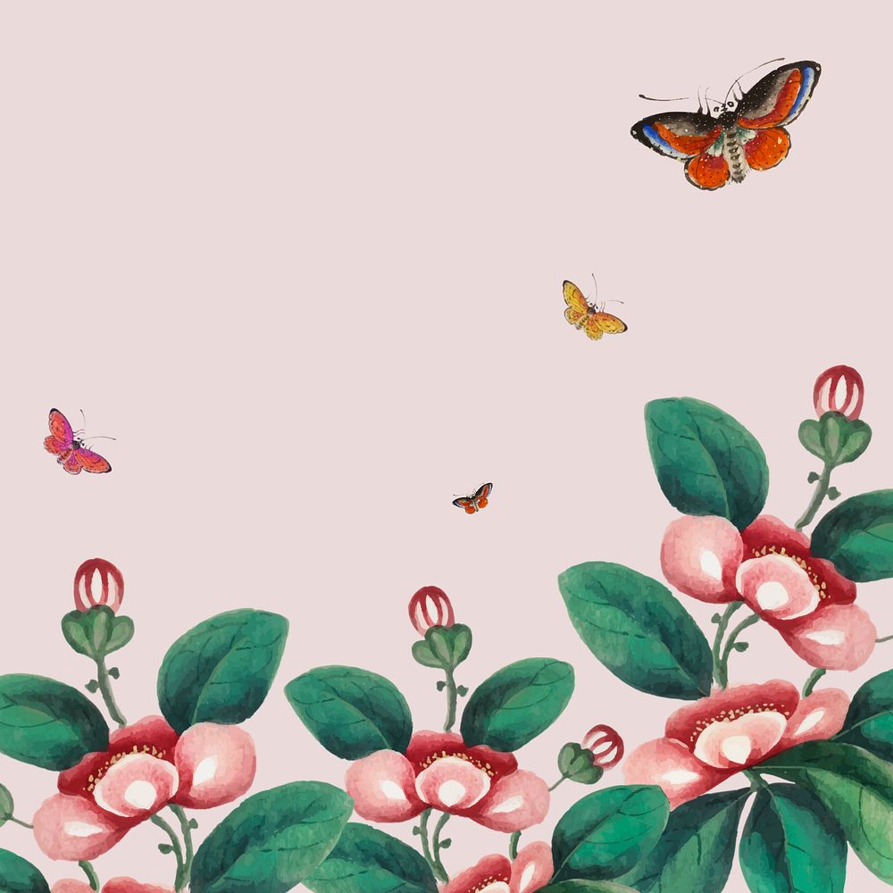 Spring background, flower and butterfly illustration, editable design