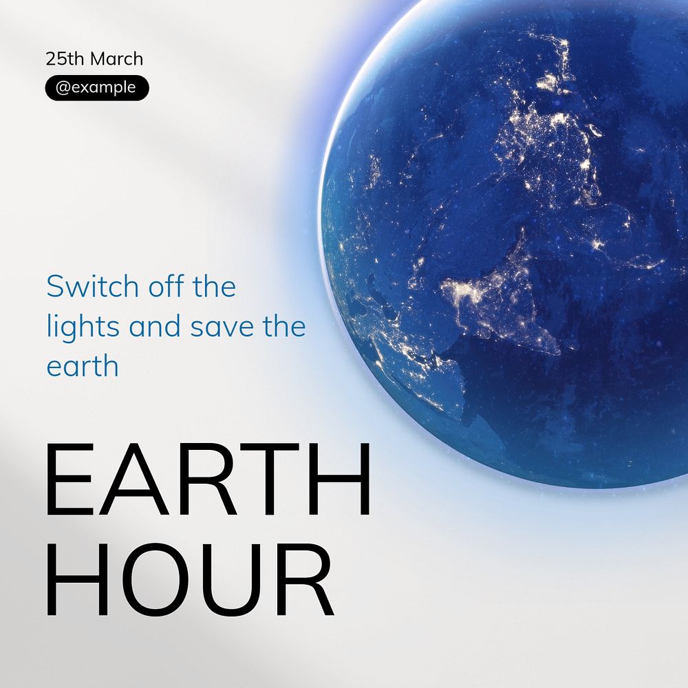 Earth hour social post template, editable design for Instagram