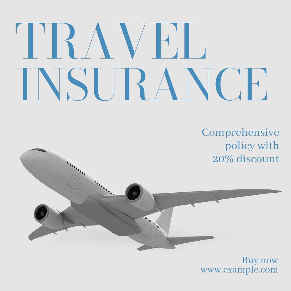 Travel insurance social post template, editable design for Instagram