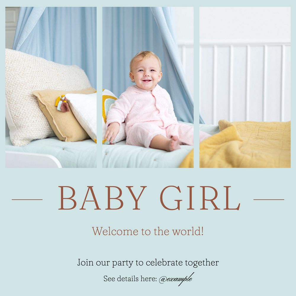 Baby girl party Instagram post template, editable text